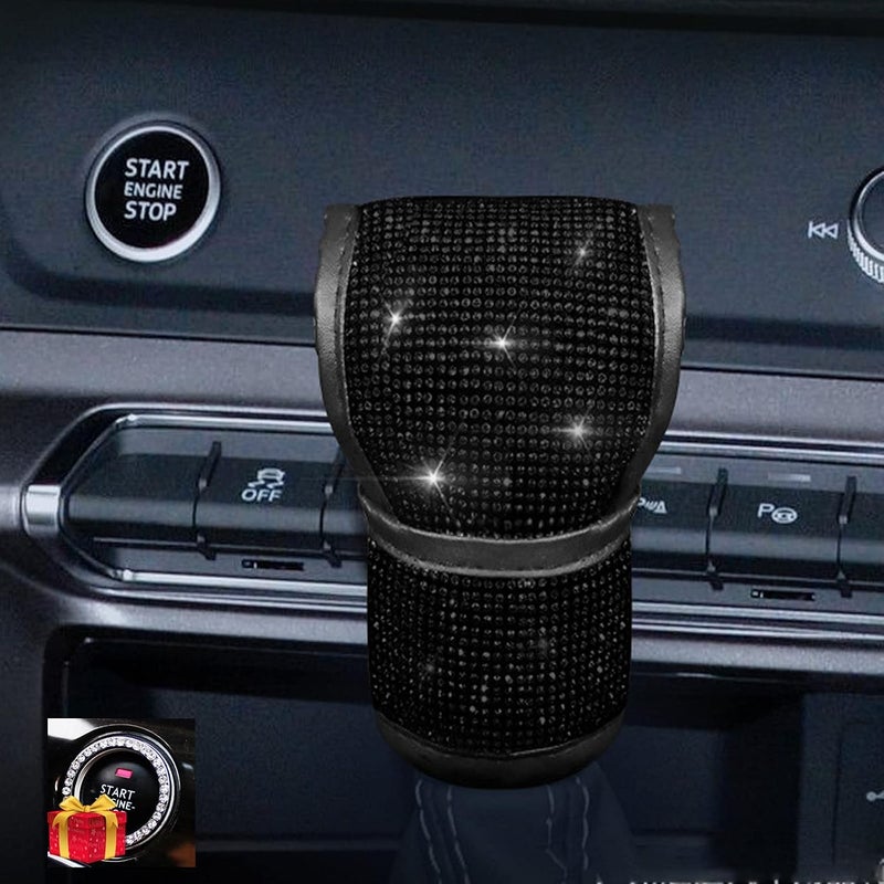 SPANICE Bling Bling Auto Shift Gear Cover, Leather Auto Gear Shift Knob Cover with Crystal Glitter Bling Rhinestones for Girls,Lady Universal Fit (Black) - Image 1